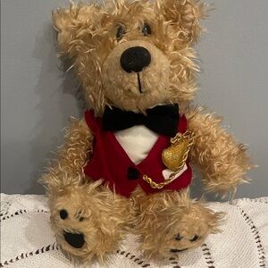 Plush Teddy Bear with Red Vest and Bow Tie 1998 Gibson Bear collectible